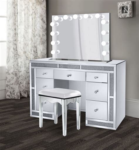 makeup table with mirror.